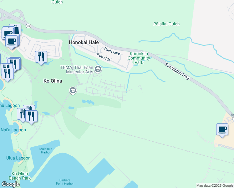 map of restaurants, bars, coffee shops, grocery stores, and more near 92-1531 Ali'inui Drive in Kapolei