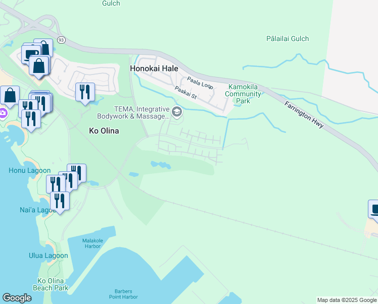 map of restaurants, bars, coffee shops, grocery stores, and more near 92-1519 Ali'inui Drive in Kapolei