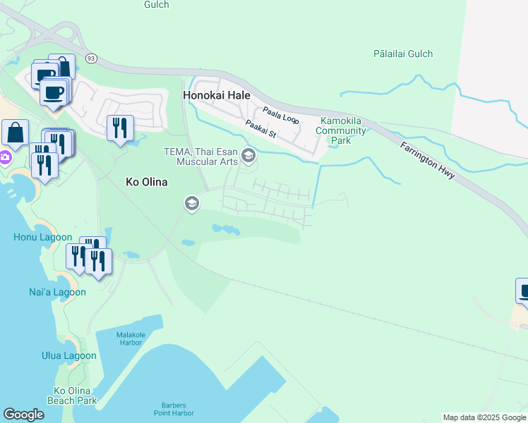 map of restaurants, bars, coffee shops, grocery stores, and more near 92-1519 Ali'inui Drive in Kapolei