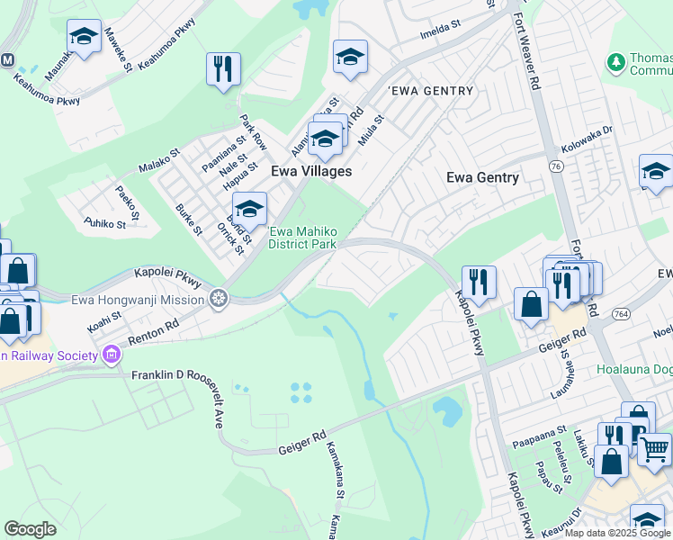 map of restaurants, bars, coffee shops, grocery stores, and more near 91-121 Maohaka Way in Ewa Beach