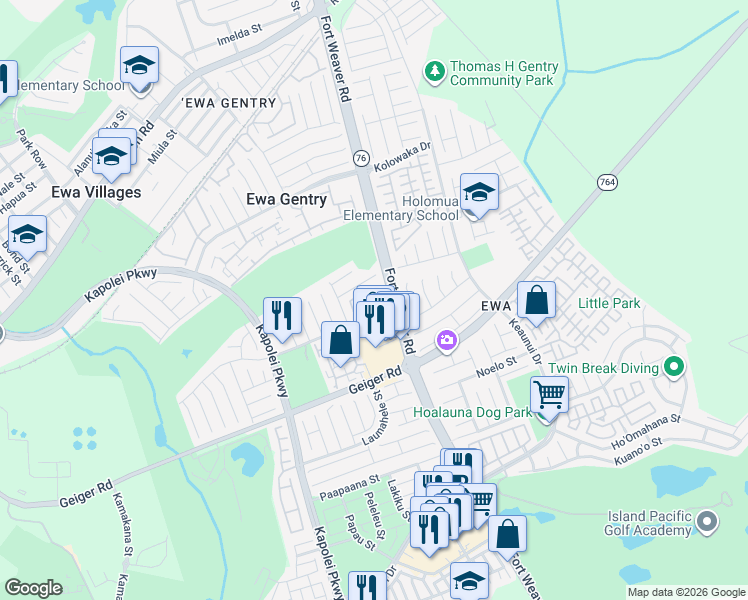 map of restaurants, bars, coffee shops, grocery stores, and more near 91-1210 Kaneana Street in Ewa Beach