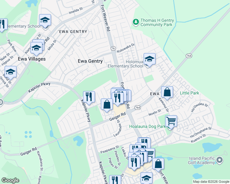 map of restaurants, bars, coffee shops, grocery stores, and more near 91-1210 Kaneana Street in Ewa Beach