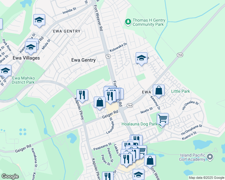 map of restaurants, bars, coffee shops, grocery stores, and more near 91-1214 Kaneana Street in Ewa Beach