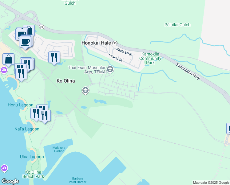 map of restaurants, bars, coffee shops, grocery stores, and more near 92-1503 Ali'inui Drive in Kapolei