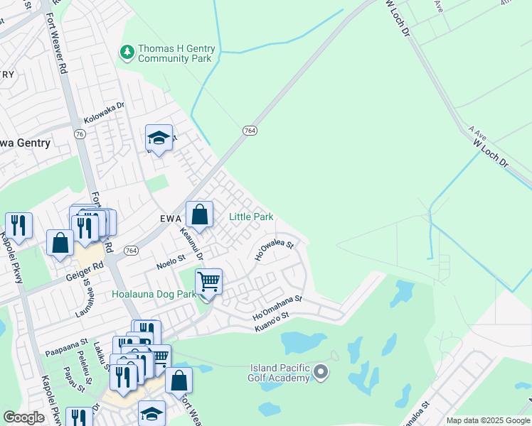 map of restaurants, bars, coffee shops, grocery stores, and more near 91-1031 Ho'omalie Place in Ewa Beach