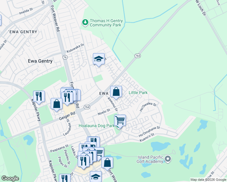 map of restaurants, bars, coffee shops, grocery stores, and more near 91-284 Makalauna Place in Ewa Beach