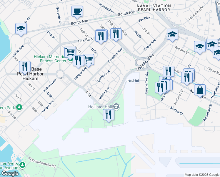 map of restaurants, bars, coffee shops, grocery stores, and more near 396 Lewahana Loop in Honolulu