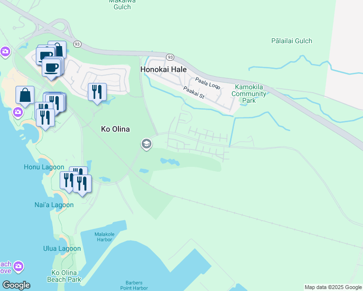 map of restaurants, bars, coffee shops, grocery stores, and more near 92-1479 Ali'inui Drive in Kapolei