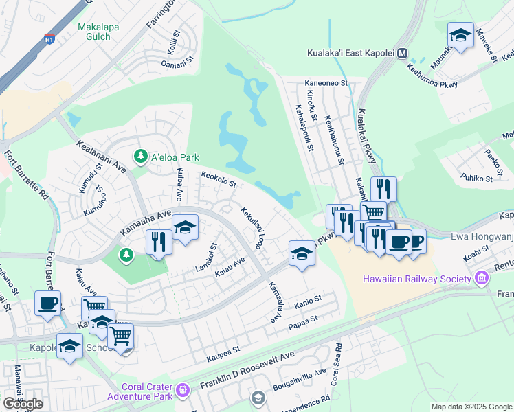 map of restaurants, bars, coffee shops, grocery stores, and more near 91-216A Hoewaa Place in Kapolei