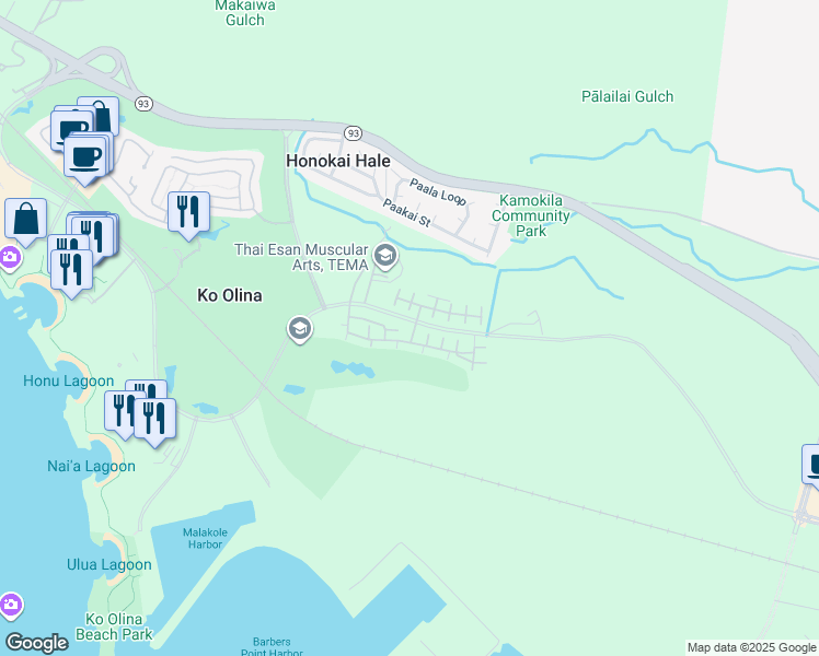 map of restaurants, bars, coffee shops, grocery stores, and more near 92-1509 Ali'inui Drive in Kapolei