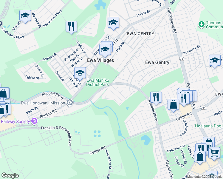 map of restaurants, bars, coffee shops, grocery stores, and more near 91-121 Maohaka Way in Ewa Beach