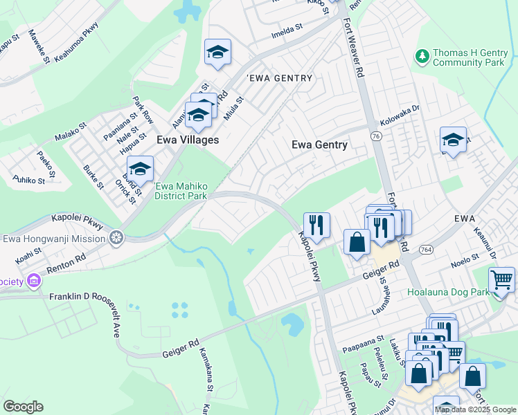 map of restaurants, bars, coffee shops, grocery stores, and more near 91-108 Kuhialoko Place in Ewa Beach