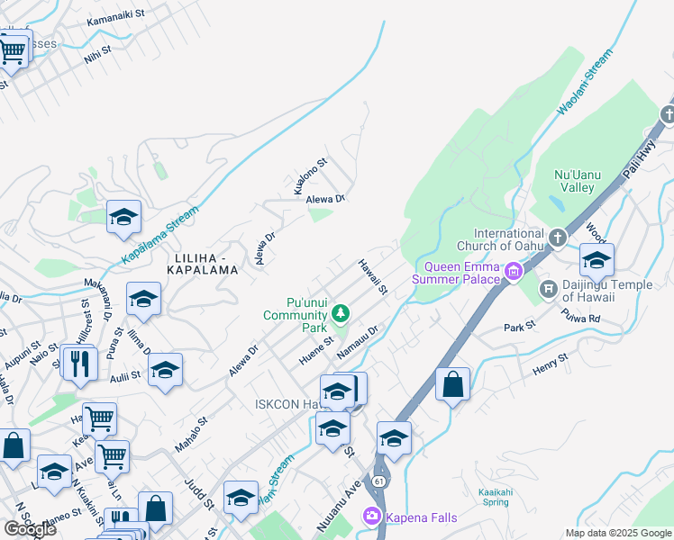 map of restaurants, bars, coffee shops, grocery stores, and more near 2601 Waolani Avenue in Honolulu