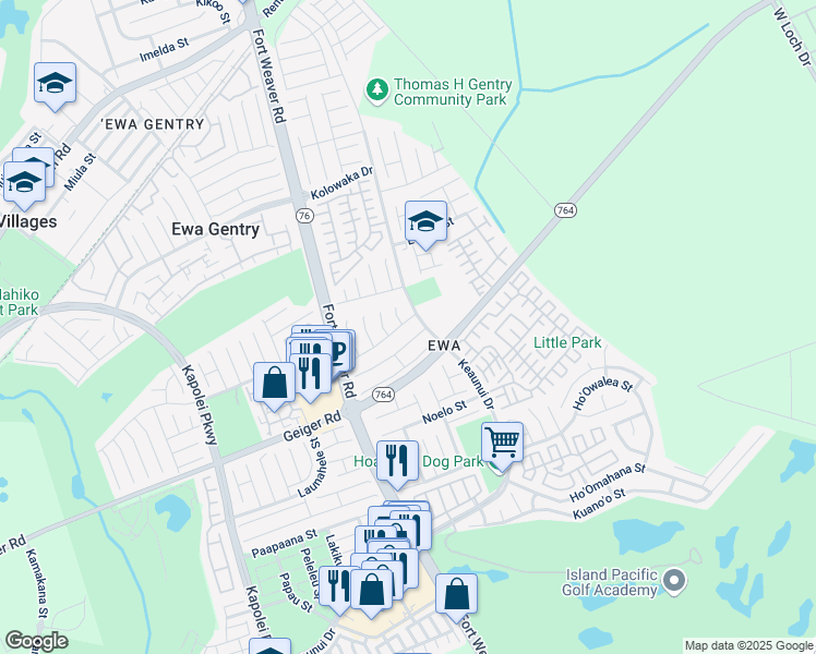 map of restaurants, bars, coffee shops, grocery stores, and more near 911451 Keaunui Drive in Ewa Beach