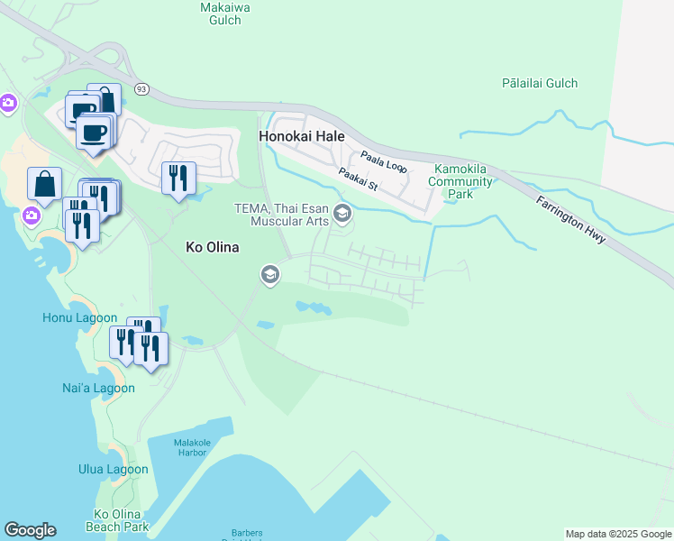 map of restaurants, bars, coffee shops, grocery stores, and more near 92-1487 Ali'inui Drive in Kapolei