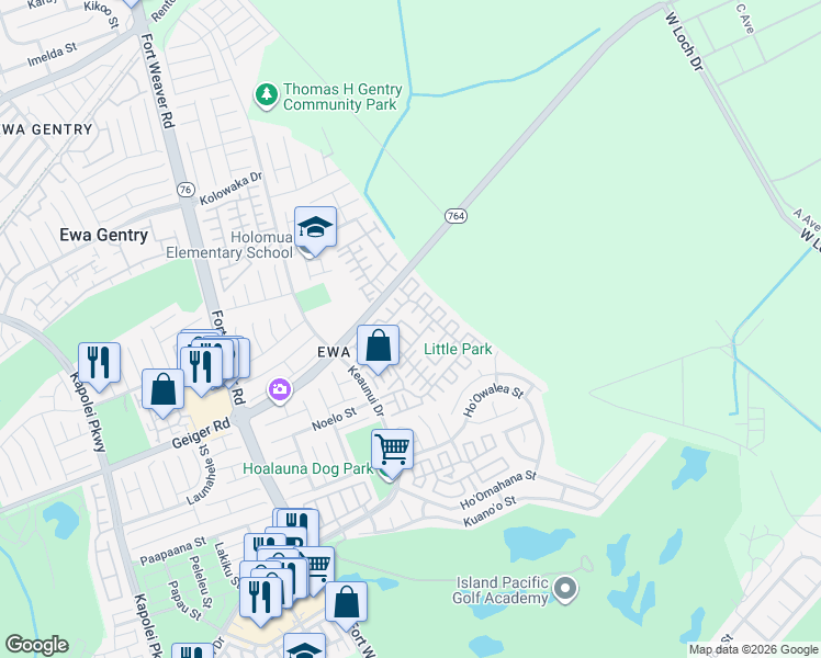 map of restaurants, bars, coffee shops, grocery stores, and more near 91-2046 Luahoana Street in Ewa Beach