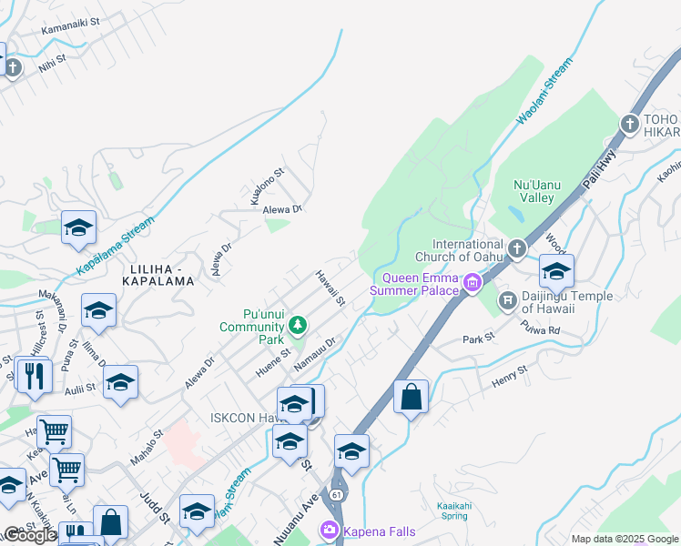 map of restaurants, bars, coffee shops, grocery stores, and more near 2745 Rooke Avenue in Honolulu