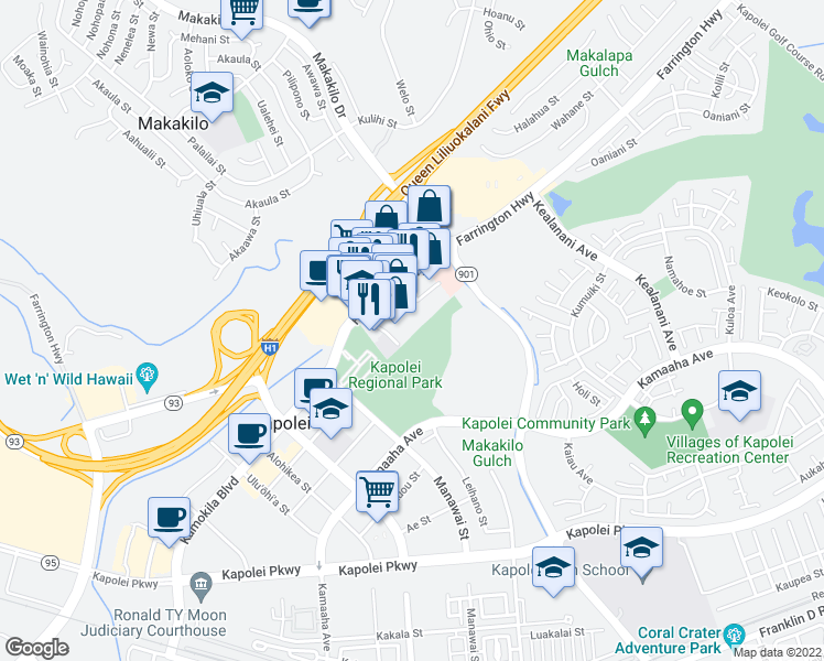 map of restaurants, bars, coffee shops, grocery stores, and more near 563 Farrington Highway in Kapolei