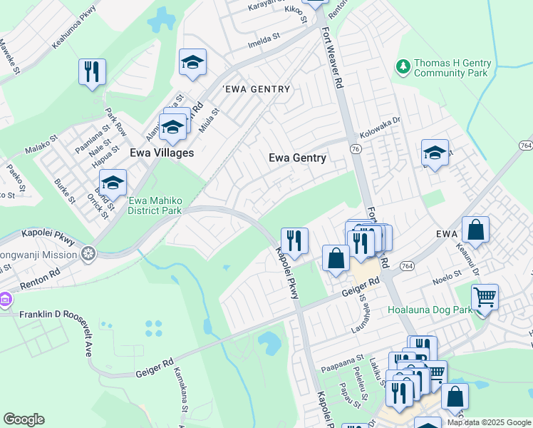 map of restaurants, bars, coffee shops, grocery stores, and more near 91-1099 Laaulu Street in Ewa Beach