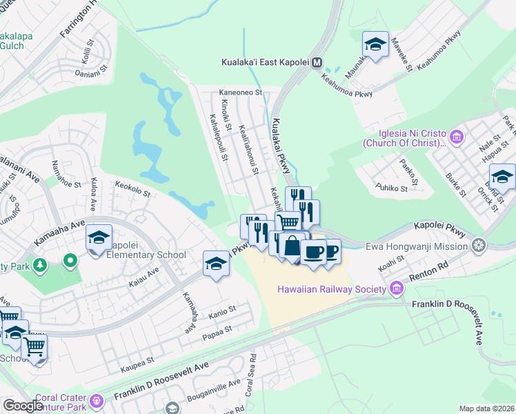map of restaurants, bars, coffee shops, grocery stores, and more near 91-1241 Kinoiki Street in Kapolei