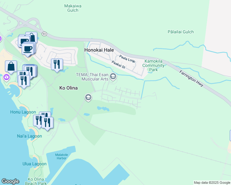 map of restaurants, bars, coffee shops, grocery stores, and more near 92-1487 Ali'inui Drive in Kapolei