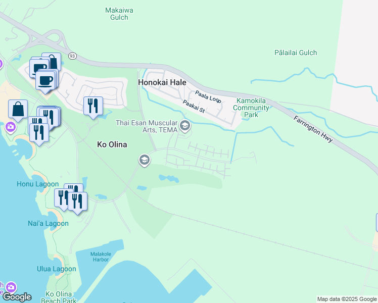 map of restaurants, bars, coffee shops, grocery stores, and more near 92-1487 Ali'inui Drive in Kapolei