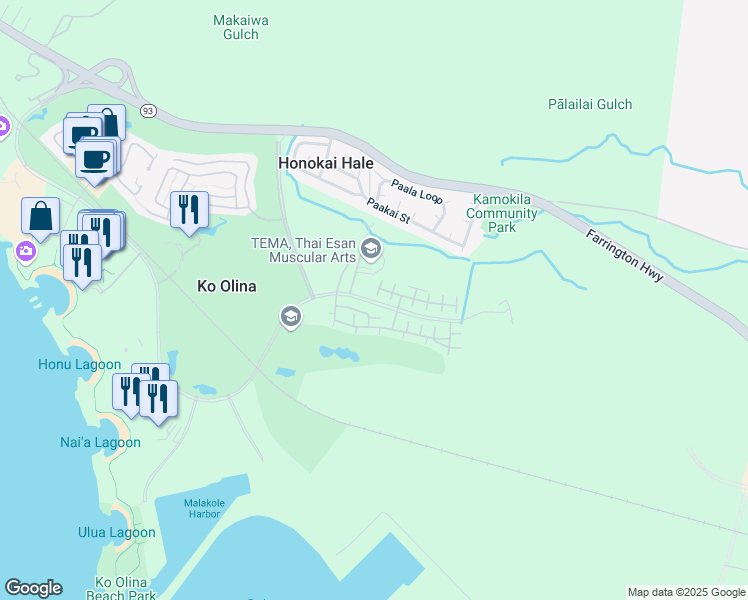 map of restaurants, bars, coffee shops, grocery stores, and more near 92-1487 Ali'inui Drive in Kapolei