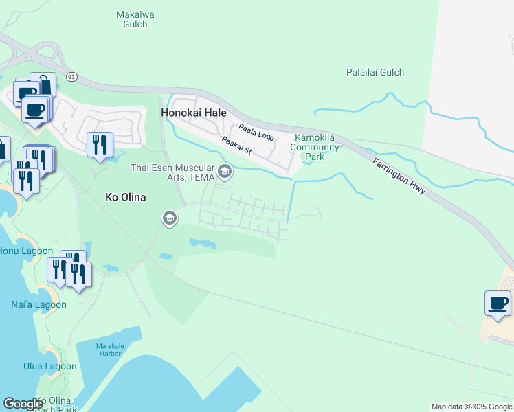 map of restaurants, bars, coffee shops, grocery stores, and more near 92-1496 Ali'inui Drive in Kapolei