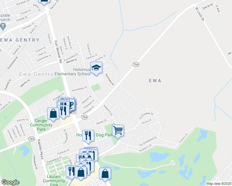 map of restaurants, bars, coffee shops, grocery stores, and more near 91-188 Makalea Street in Ewa Beach