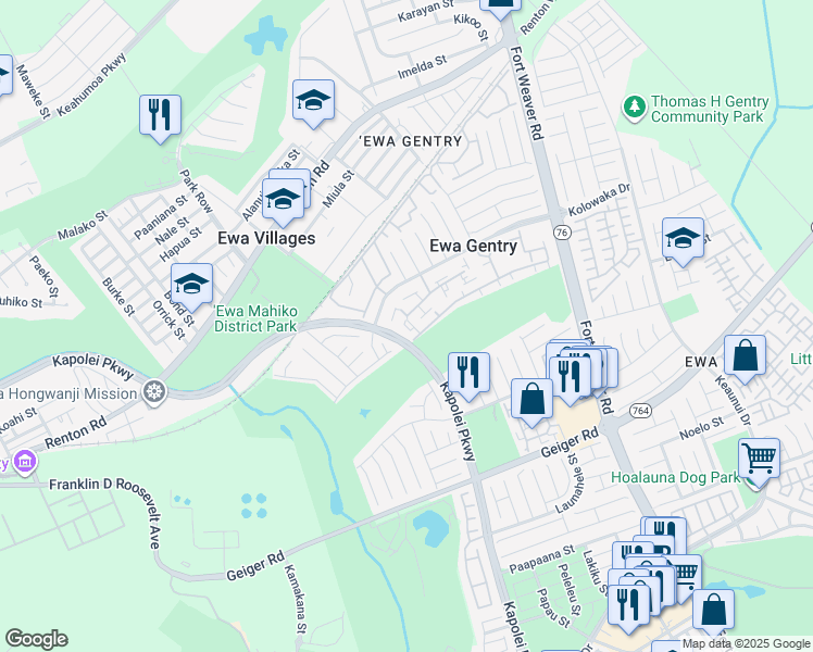 map of restaurants, bars, coffee shops, grocery stores, and more near 91-1014 Mikohu Street in Ewa Beach