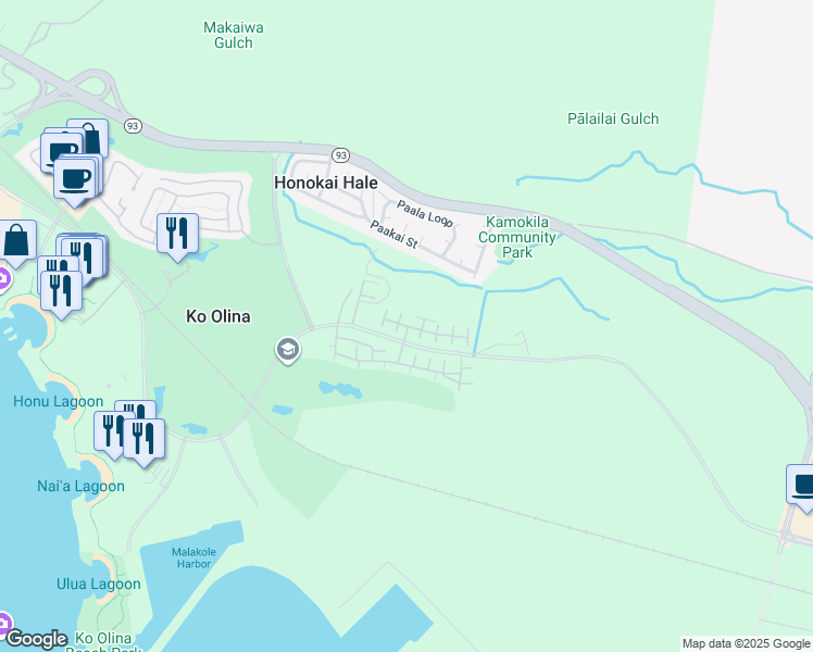 map of restaurants, bars, coffee shops, grocery stores, and more near 92-1480 Ali'inui Drive in Kapolei