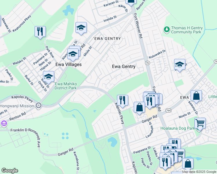 map of restaurants, bars, coffee shops, grocery stores, and more near 91-1014 Mikohu Street in Ewa Beach