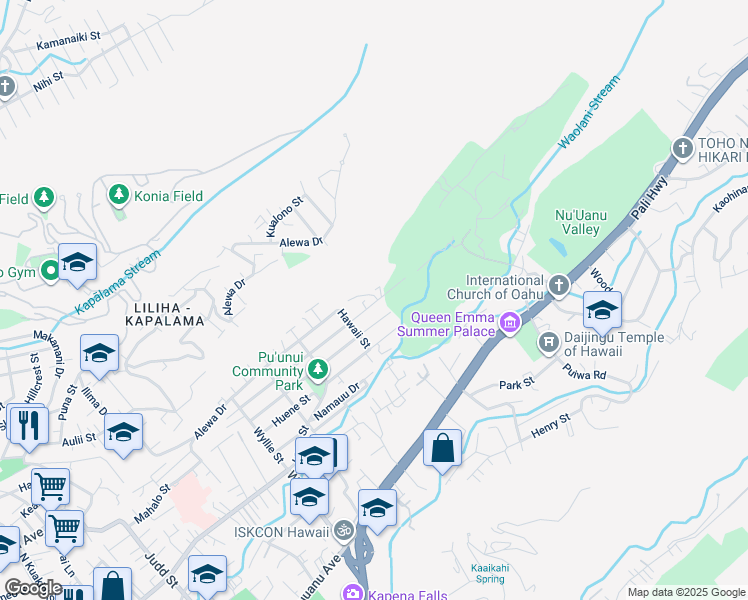 map of restaurants, bars, coffee shops, grocery stores, and more near 2745 Rooke Avenue in Honolulu