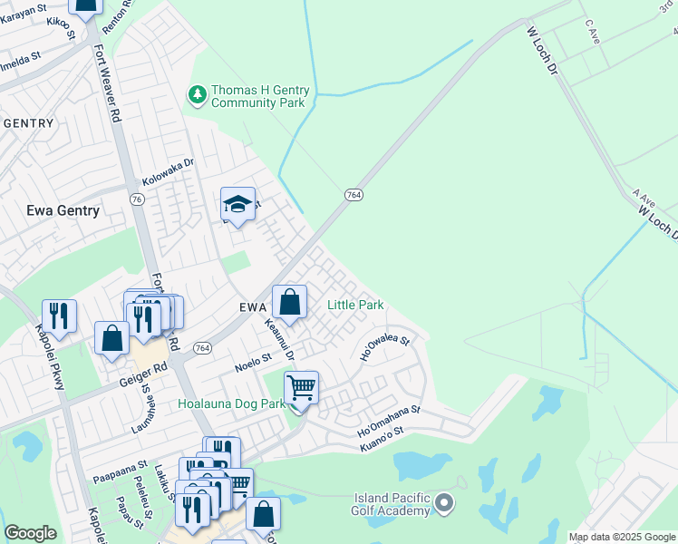 map of restaurants, bars, coffee shops, grocery stores, and more near 91-362 Makalea Street in Ewa Beach