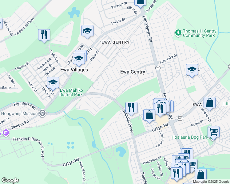 map of restaurants, bars, coffee shops, grocery stores, and more near 91-1014 Mikohu Street in Ewa Beach
