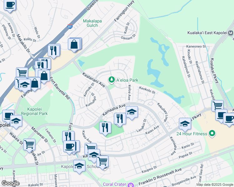 map of restaurants, bars, coffee shops, grocery stores, and more near 91-1045 Hokupa Street in Kapolei