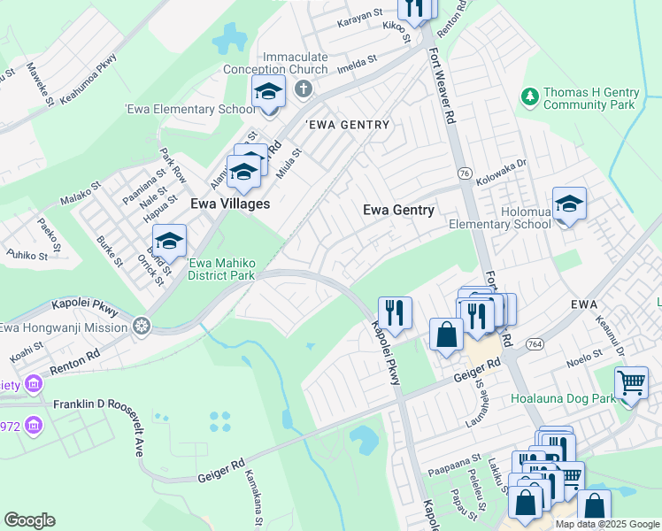 map of restaurants, bars, coffee shops, grocery stores, and more near 91-1022 Mikohu Street in Ewa Beach