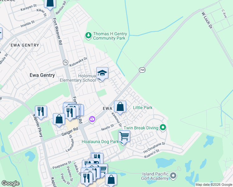map of restaurants, bars, coffee shops, grocery stores, and more near 91-188 Makalea Street in Ewa Beach