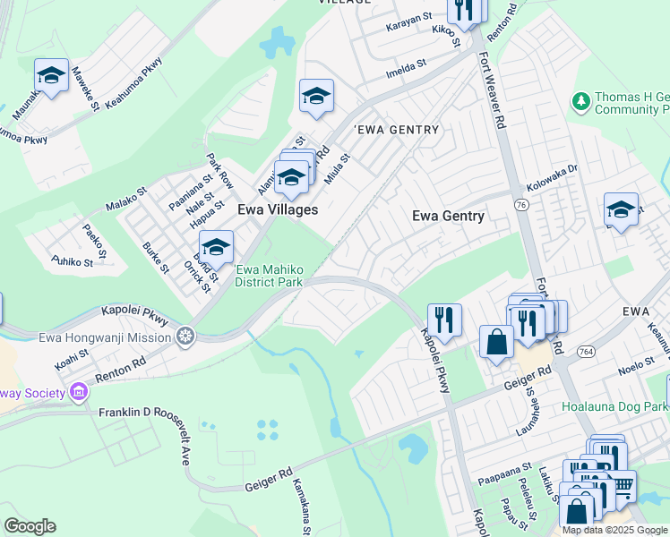 map of restaurants, bars, coffee shops, grocery stores, and more near 91-572 Puhilaka Place in Ewa Beach