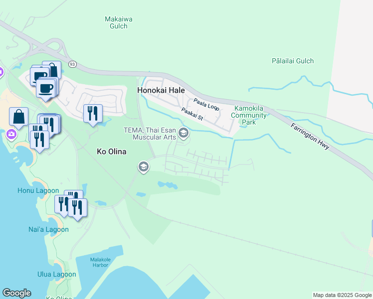 map of restaurants, bars, coffee shops, grocery stores, and more near 92-1487 Ali'inui Drive in Kapolei