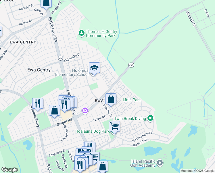 map of restaurants, bars, coffee shops, grocery stores, and more near 91-188 Makalea Street in Ewa Beach