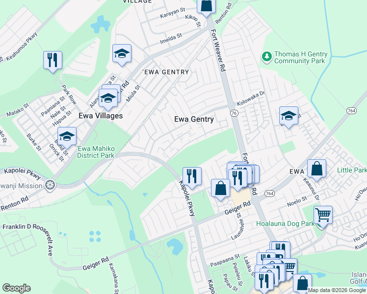 map of restaurants, bars, coffee shops, grocery stores, and more near 91-1109 Laaulu Street in Ewa Beach