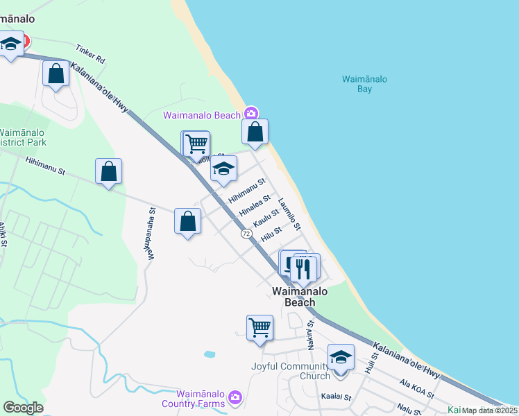 map of restaurants, bars, coffee shops, grocery stores, and more near 41-28 Kaulu Street in Waimanalo
