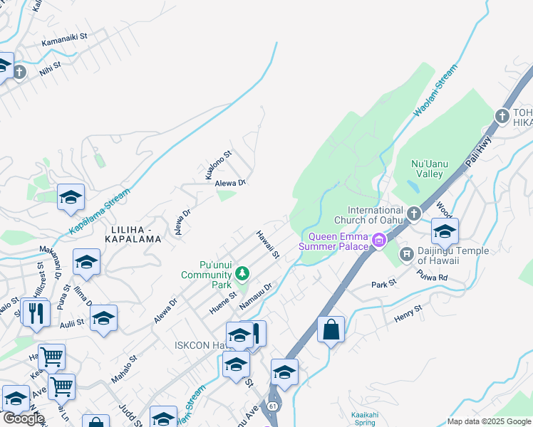 map of restaurants, bars, coffee shops, grocery stores, and more near 2756 Rooke Avenue in Honolulu