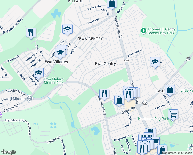 map of restaurants, bars, coffee shops, grocery stores, and more near 91-1109 Mikohu Street in Ewa Beach