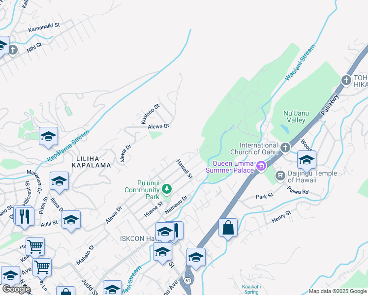 map of restaurants, bars, coffee shops, grocery stores, and more near 746 Hawaii Street in Honolulu