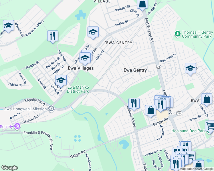 map of restaurants, bars, coffee shops, grocery stores, and more near 91-905 Puahala Street in Ewa Beach