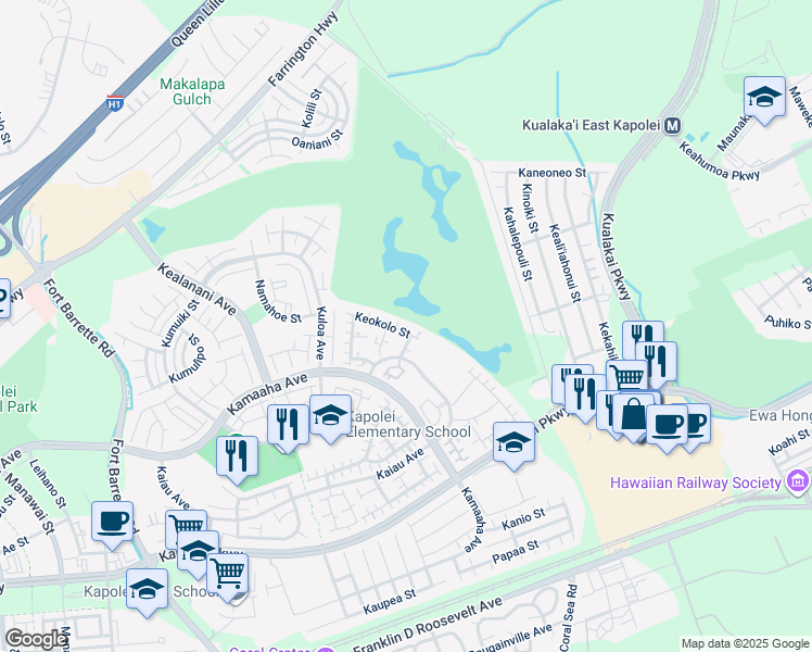 map of restaurants, bars, coffee shops, grocery stores, and more near 91-1070D Keokolo Street in Kapolei