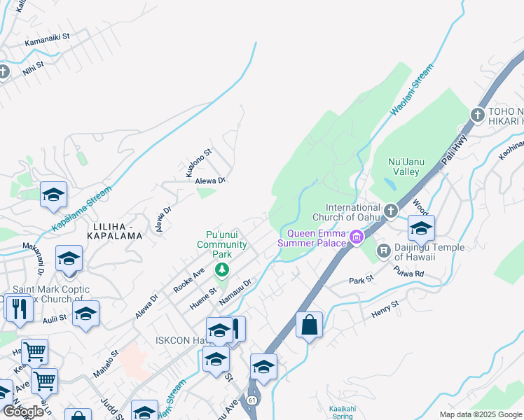 map of restaurants, bars, coffee shops, grocery stores, and more near 2762 Rooke Avenue in Honolulu