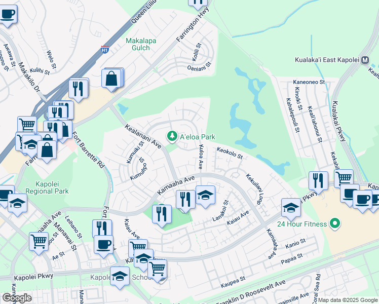 map of restaurants, bars, coffee shops, grocery stores, and more near 91-1018 Lipo Street in Kapolei